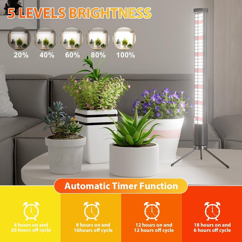 AWLYLNLL Store 2 Pack Grow Lights for Indoor Plant, 6000K T10 Vertical Standing LED Full Spectrum Plant Lights for Indoor Growing, 5-Level Dimmable, Auto On Off Timing 4/8/12/18Hrs,18.9‘’ Height - Image 2